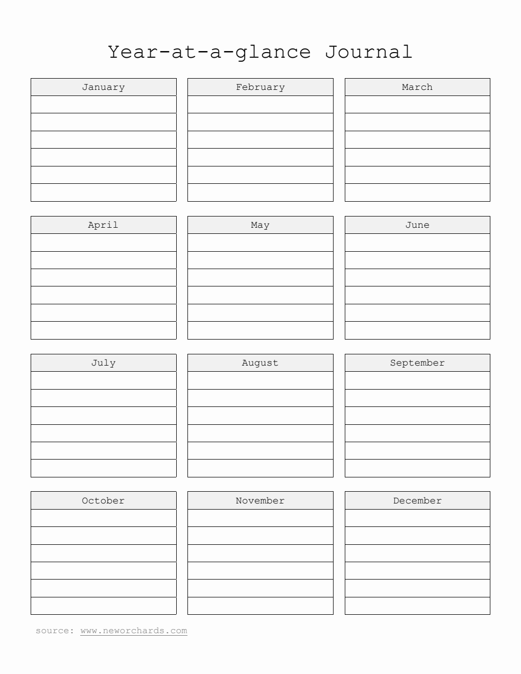 Simple Year at a Glance Template in Word