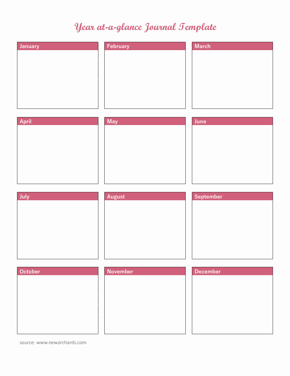 Basic Year at a Glance Template in PDF