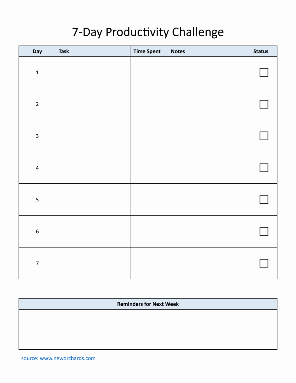 7-Day Productivity Challenge Template (PDF)