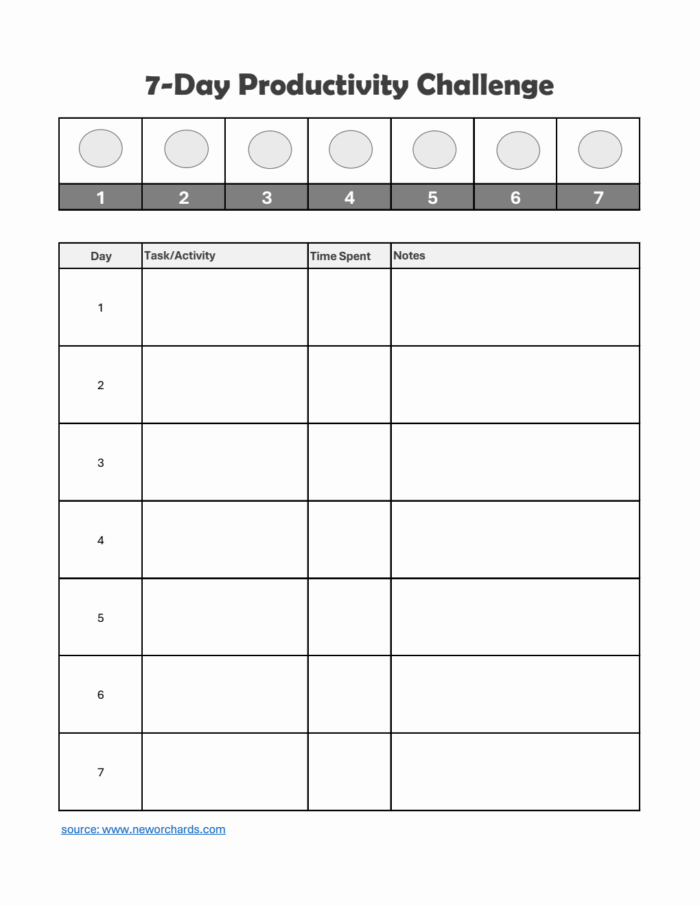 7-Day Productivity Challenge Template in Excel (Simple)