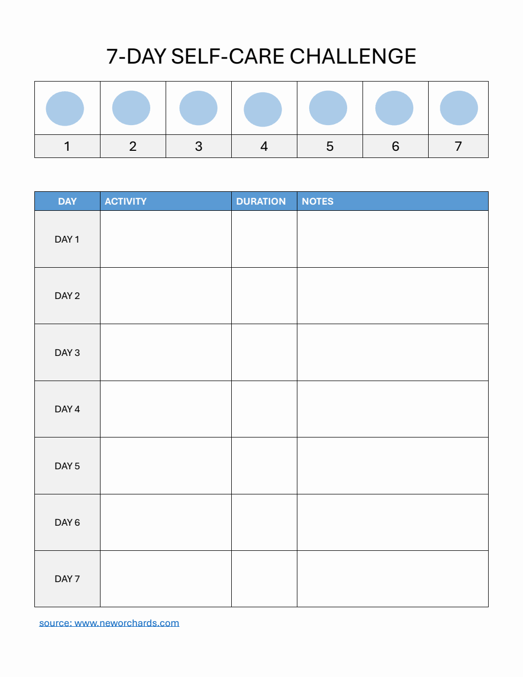7-Day Self-Care Challenge Template (PDF)
