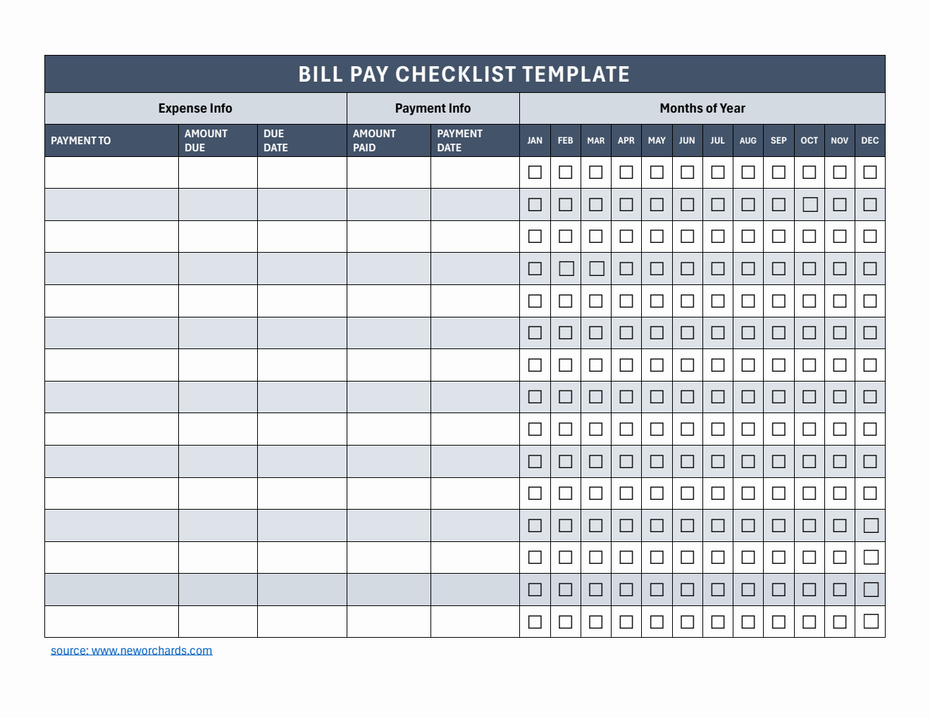 Bill Pay Checklist Template in Word