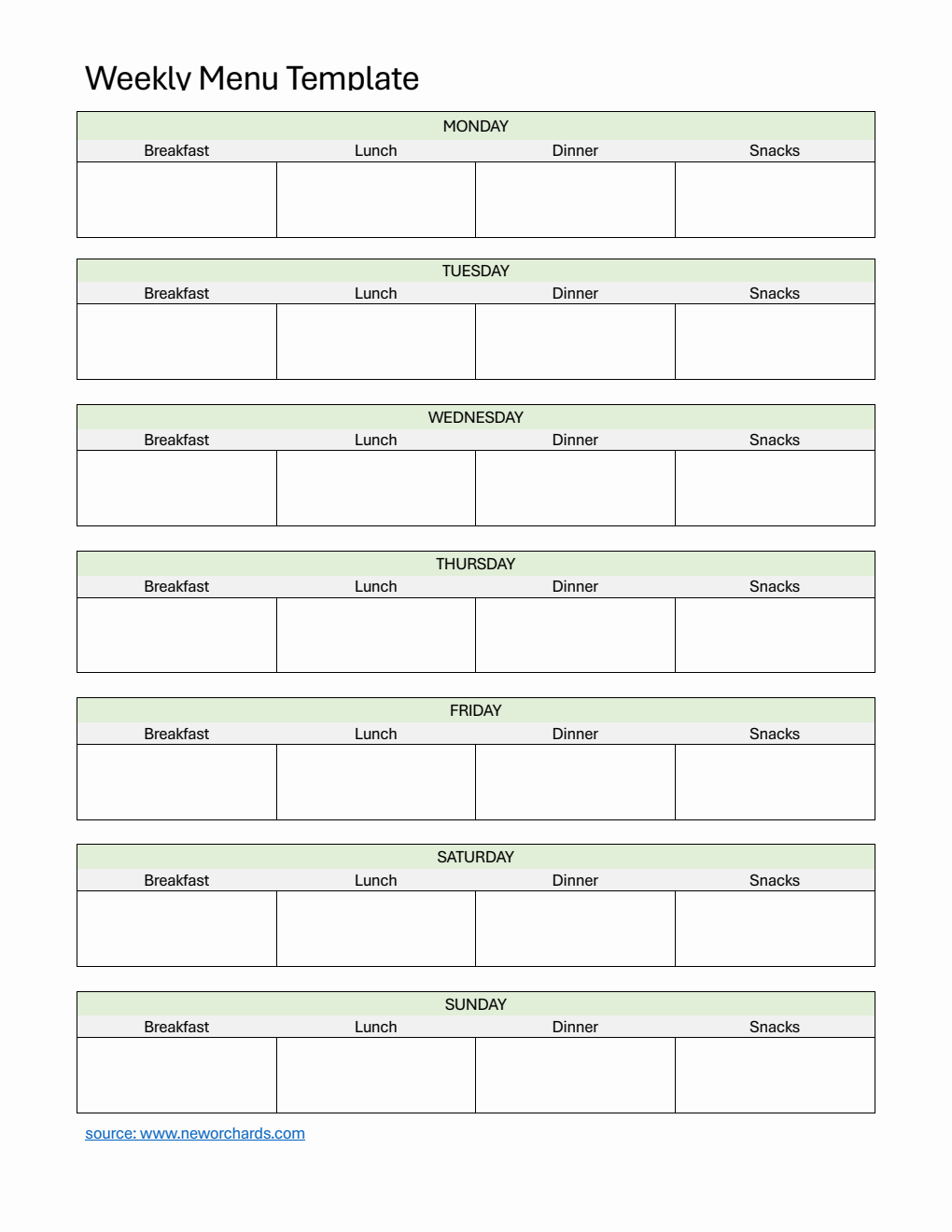 Weekly Menu Template | Free Download in Word (Green)