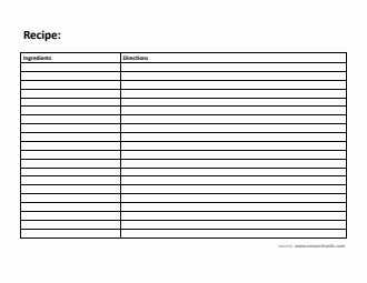 Printable Blank Recipe Template in Word (Landscape)