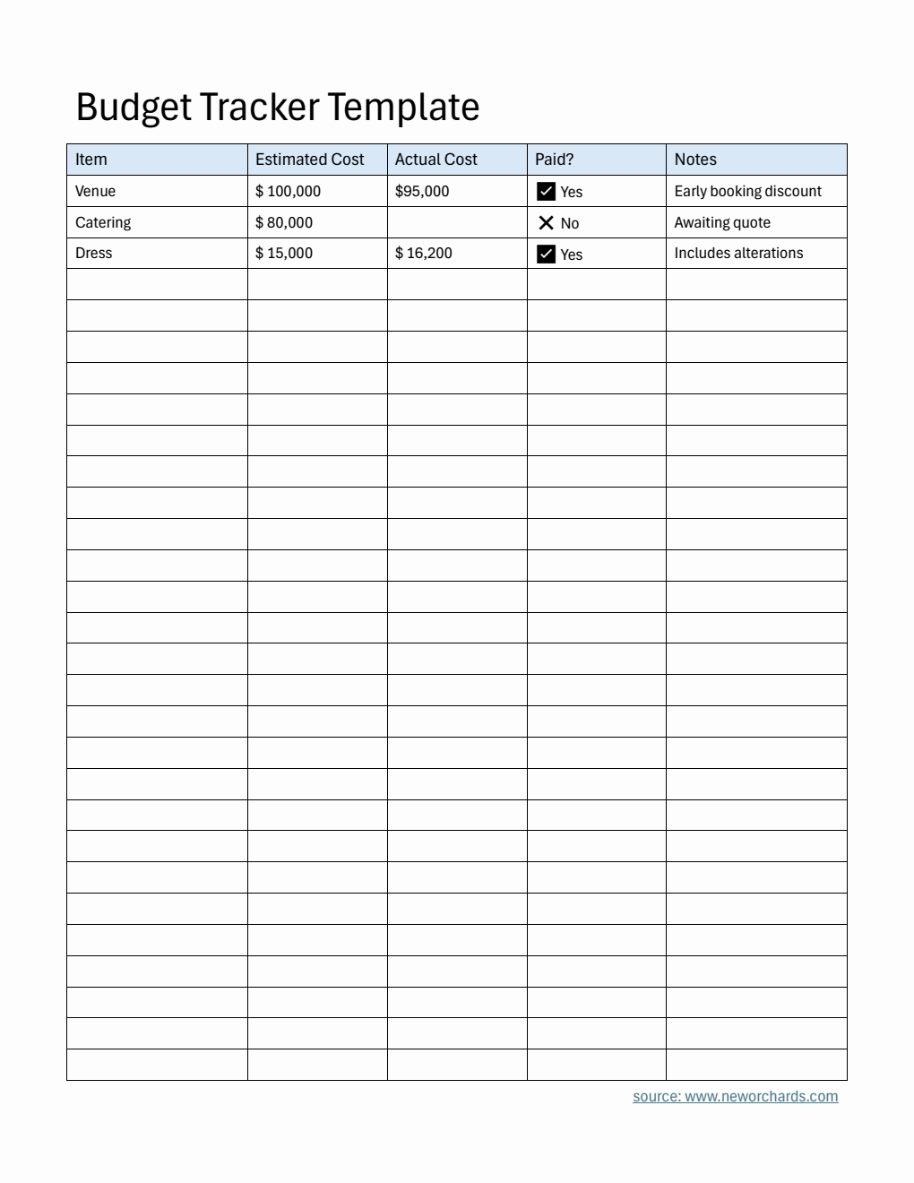 Budget Tracker Template (Word)