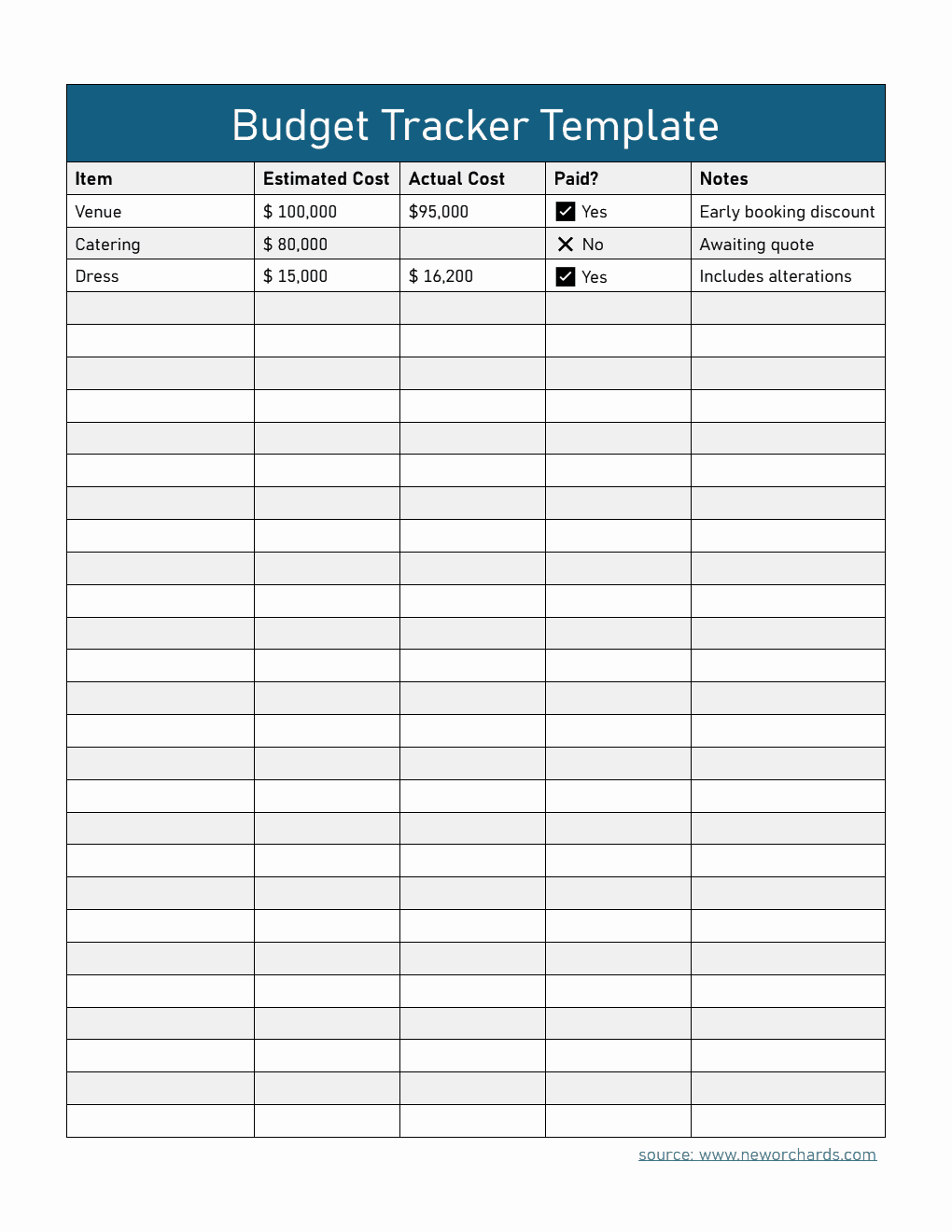 Simple Budget Tracker Template (Word)