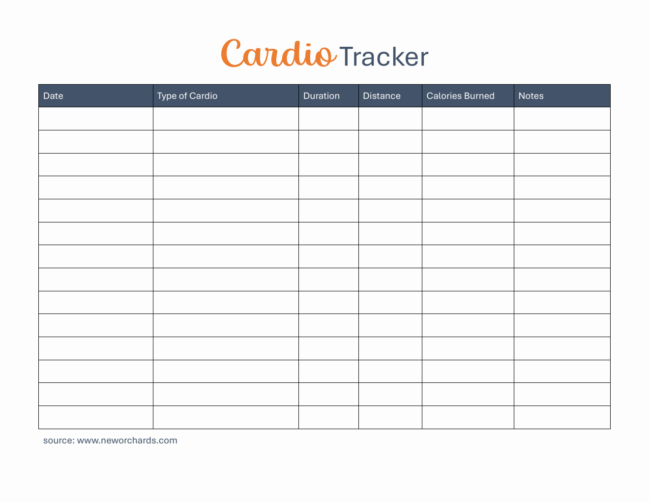 Editable Cardio Tracker in Word