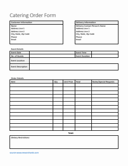 Basic Catering Order Form Template in Word