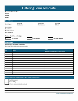 Basic Catering Order Form in Word Format