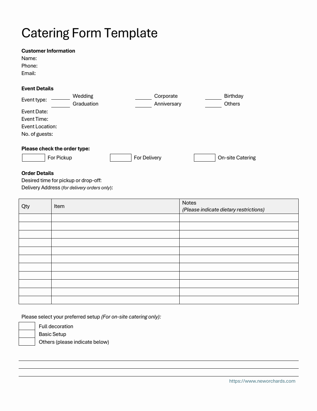  Catering Order Form in PDF Format