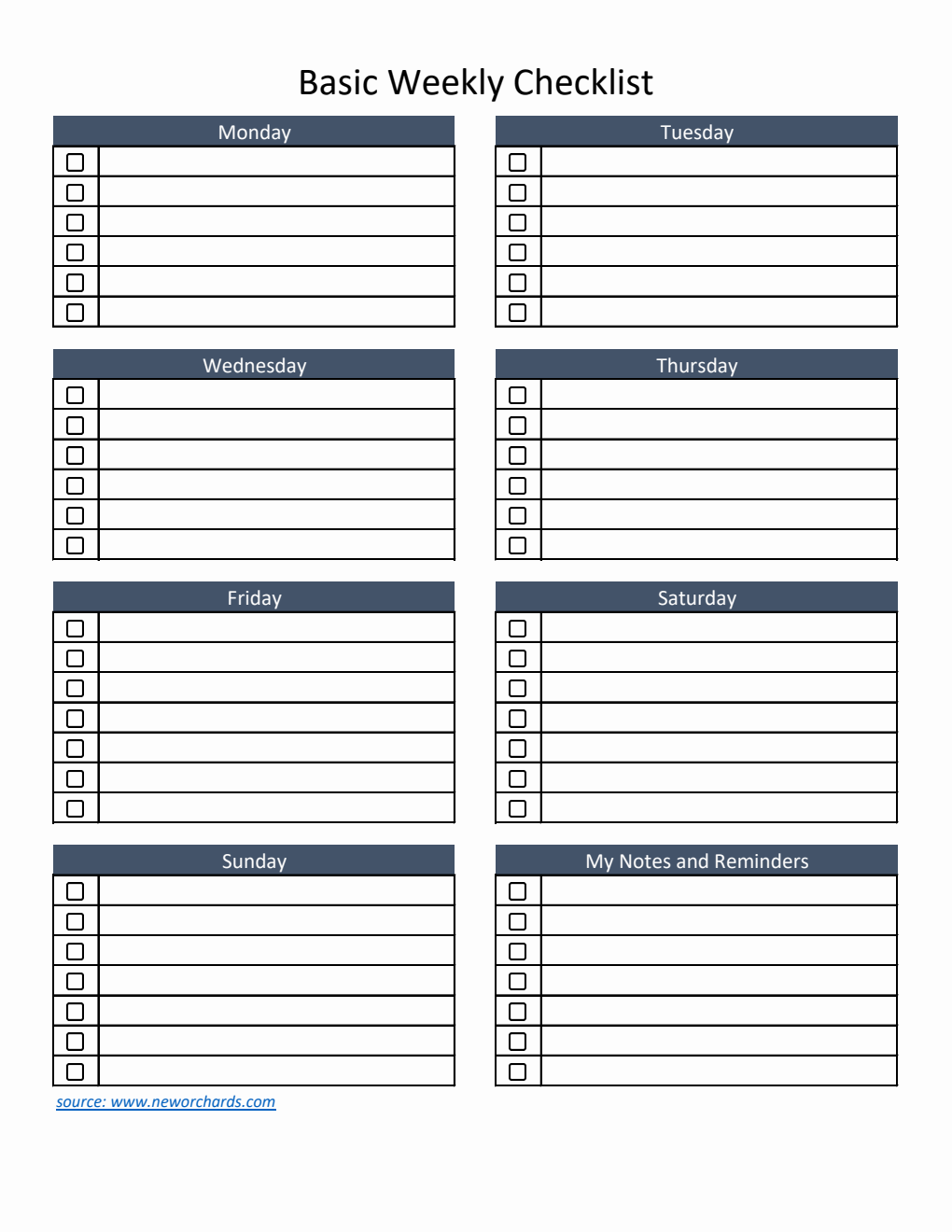 Free Checklist Template in Excel (Weekly)