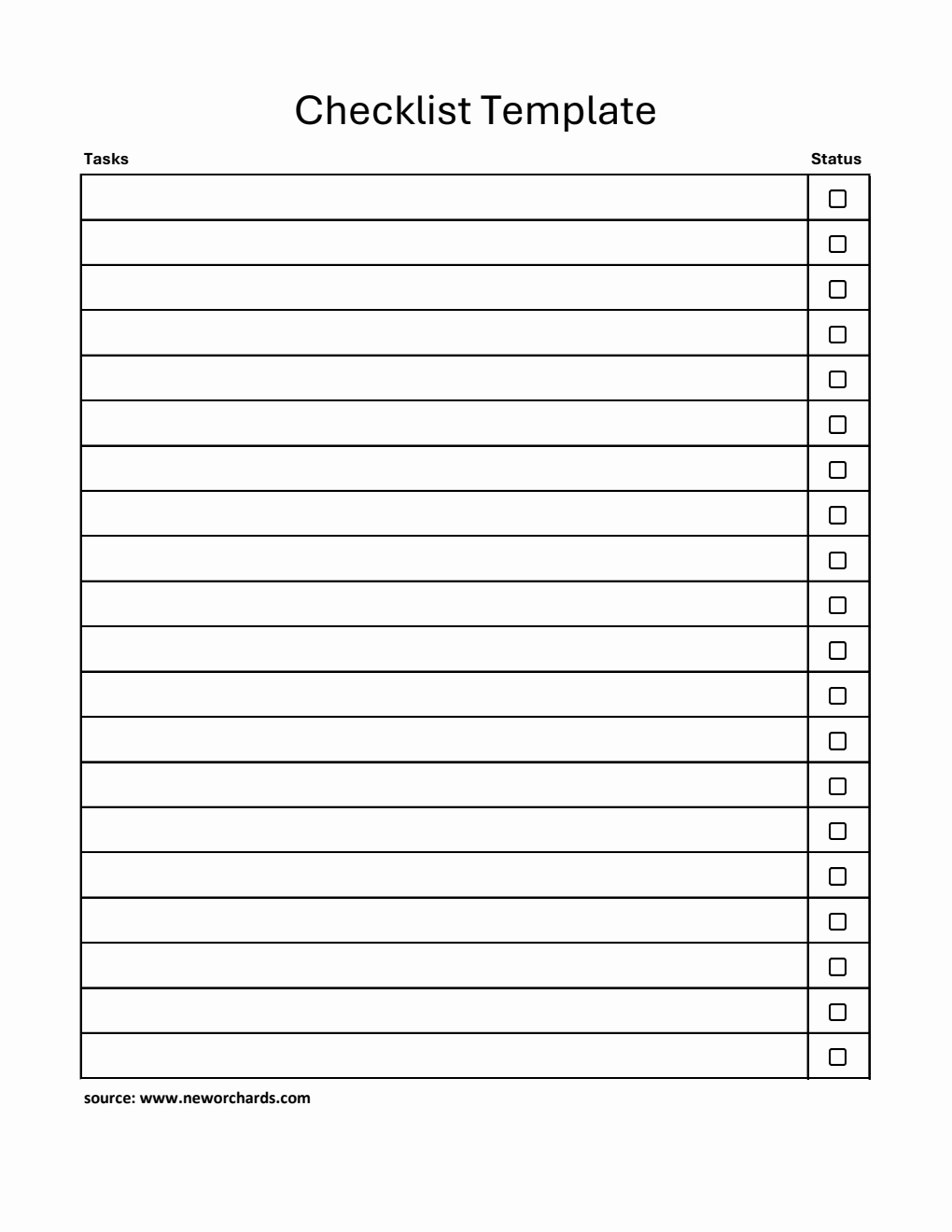 Free Checklist Template in Excel (Bordered)