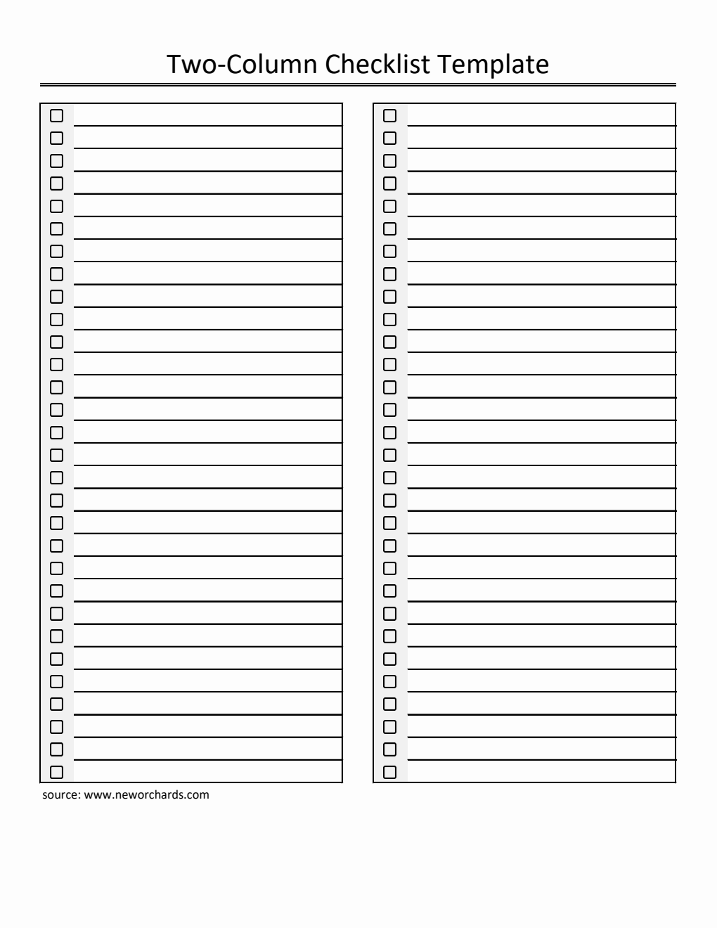 Free Checklist Template in Excel (Two Column)