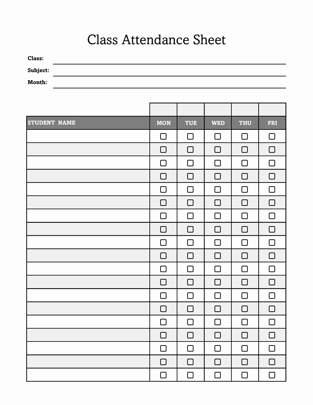 Customizable Weekly Class Attendance Sheet | Free Download in Excel