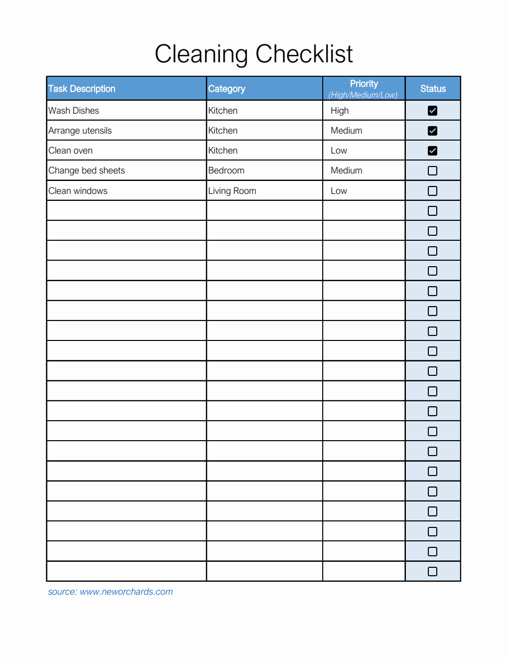 Free Excel Cleaning To-Do Template