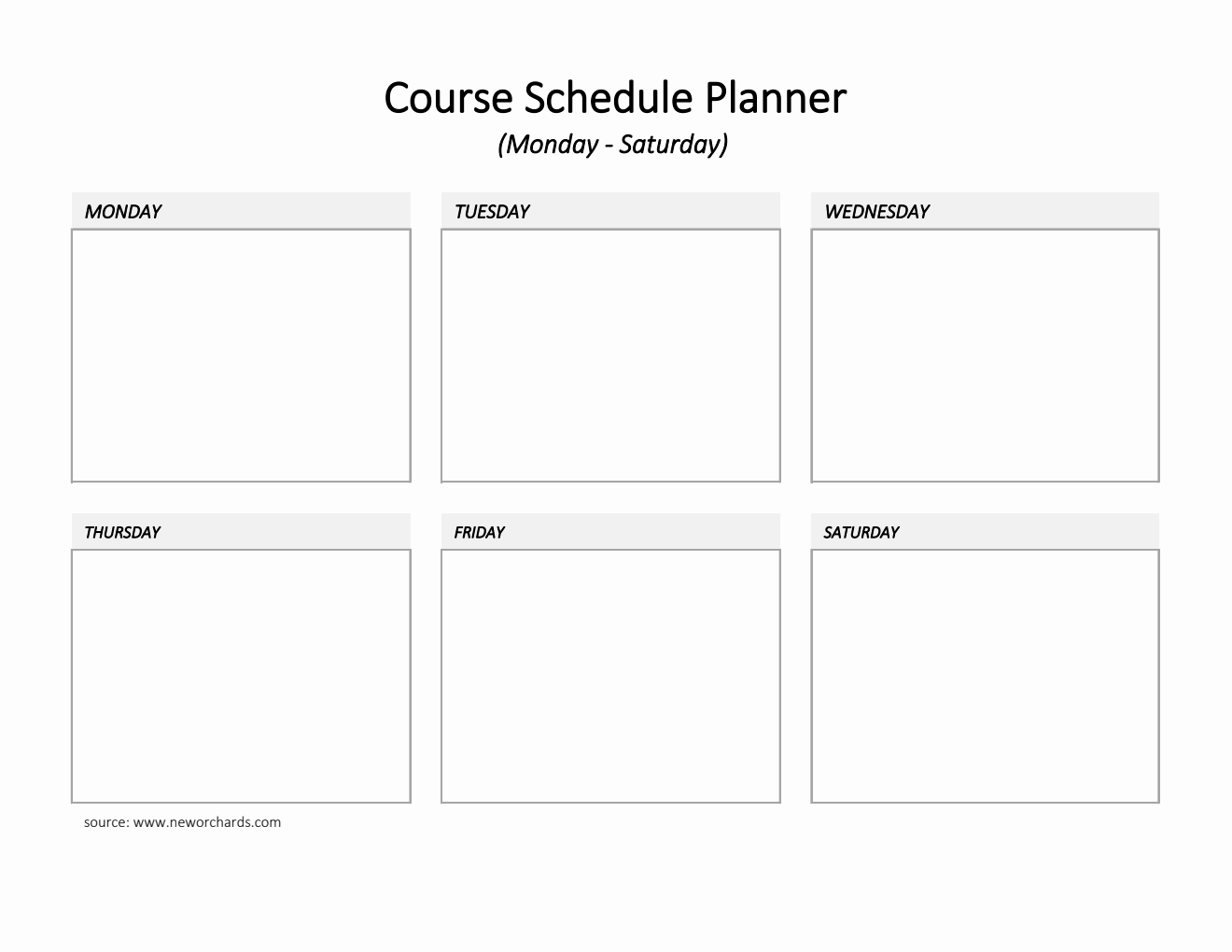 Course Schedule Planner Editable in Excel