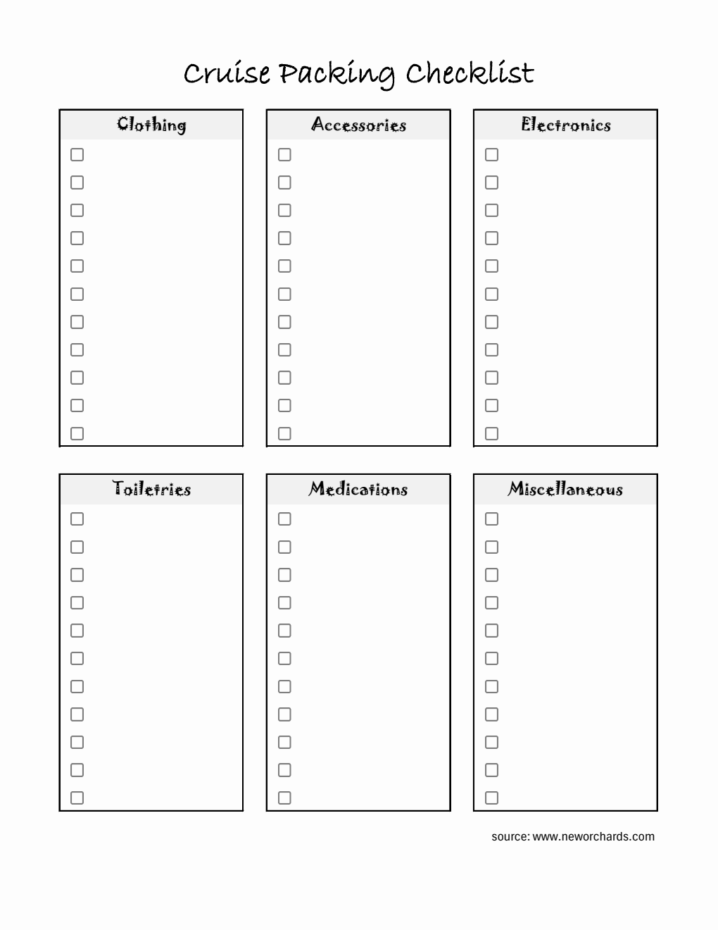Free Cruise Packing Checklist Customizable in Excel