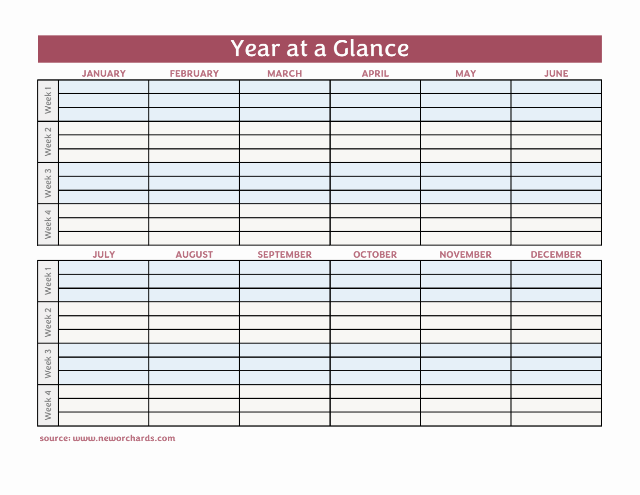 Year-at-a-Glance Template | 100% Customizable in Excel