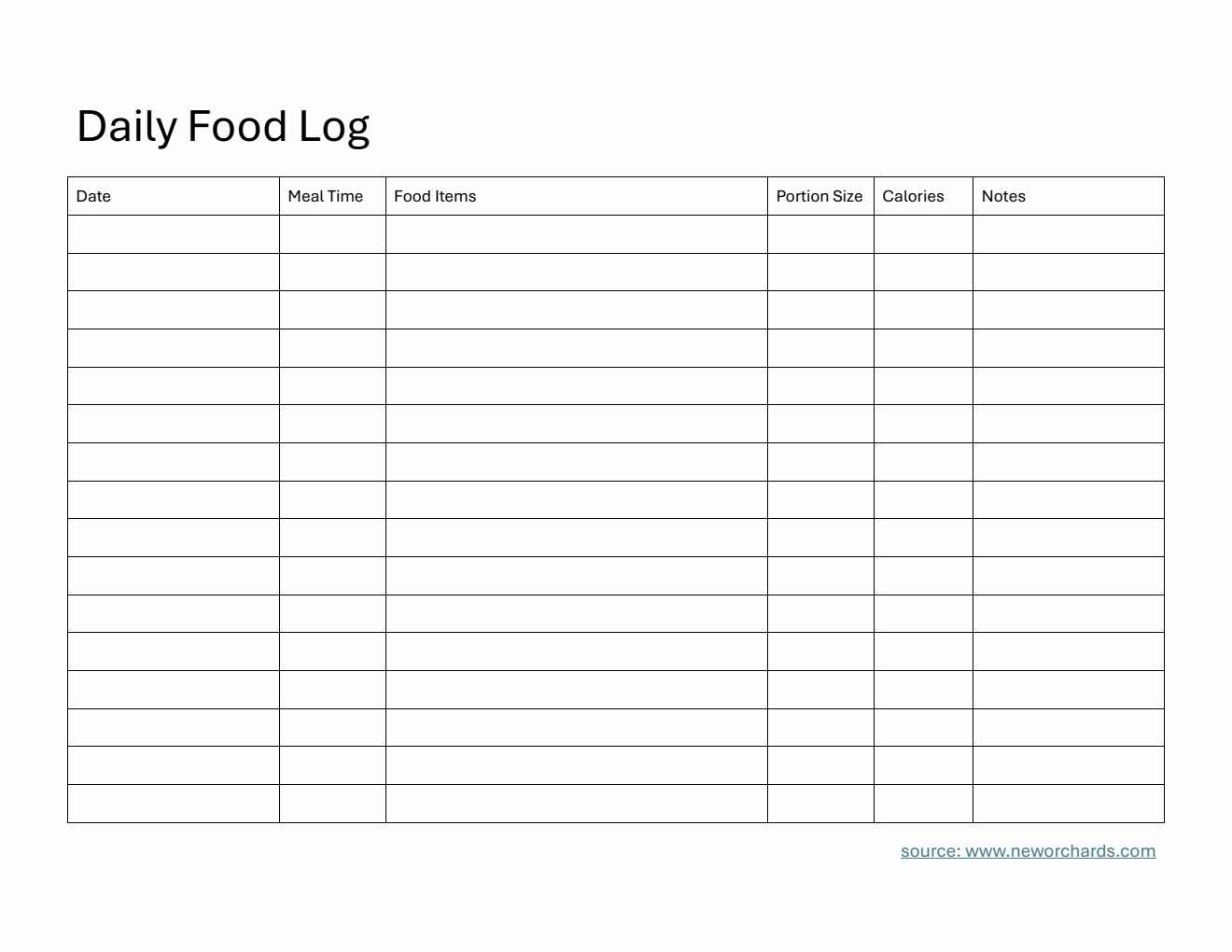 Daily Food Log Template in PDF