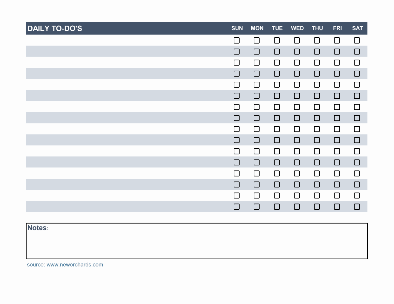 Free Blank Daily To-Do List Template in Excel