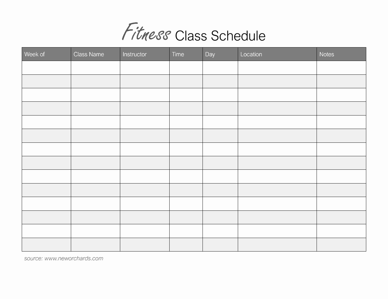 Editable  Fitness Class Schedule Template in Word