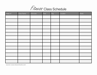 Editable  Fitness Class Schedule Template in Word