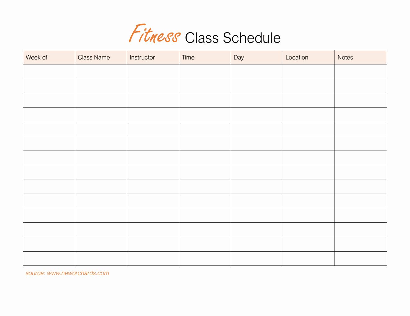   Fitness Class Schedule Template in PDF