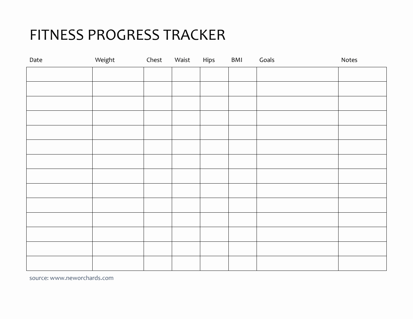 Free Printable Fitness Progress Tracker (Word)