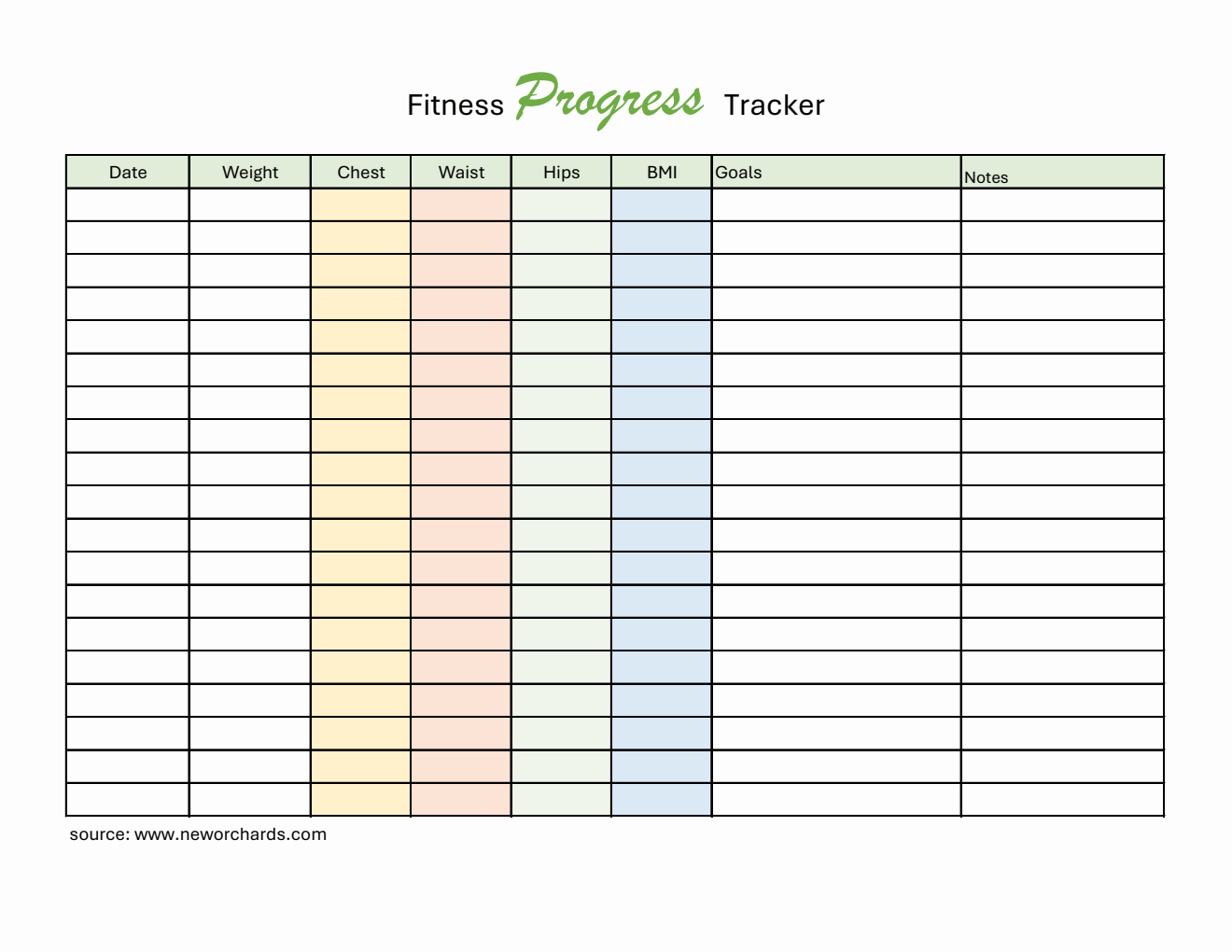 Free Editable Fitness Progress Tracker (Excel)