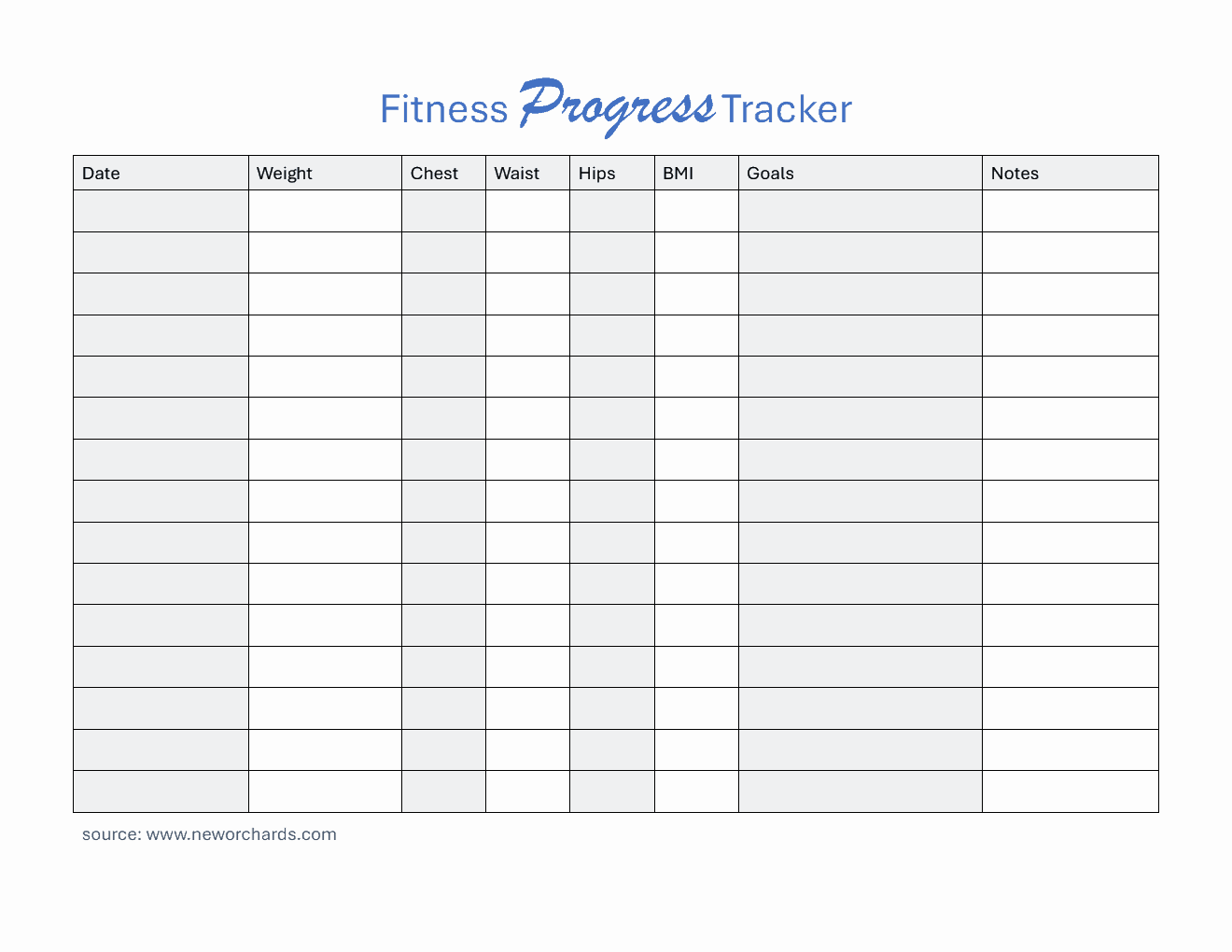 Free Basic Fitness Progress Tracker (Word)