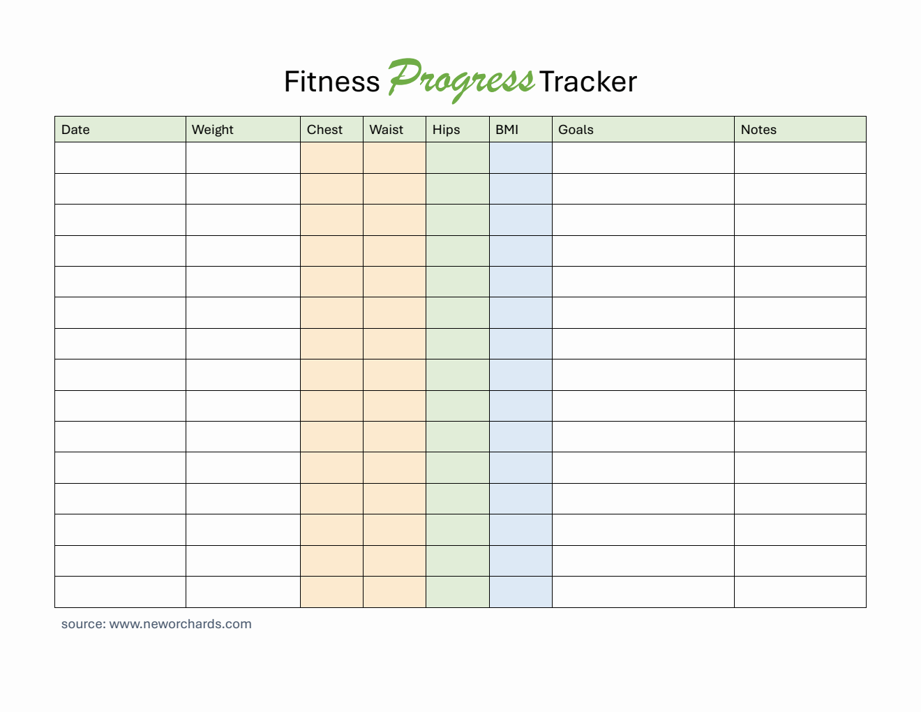 Free Editable Fitness Progress Tracker (Word)