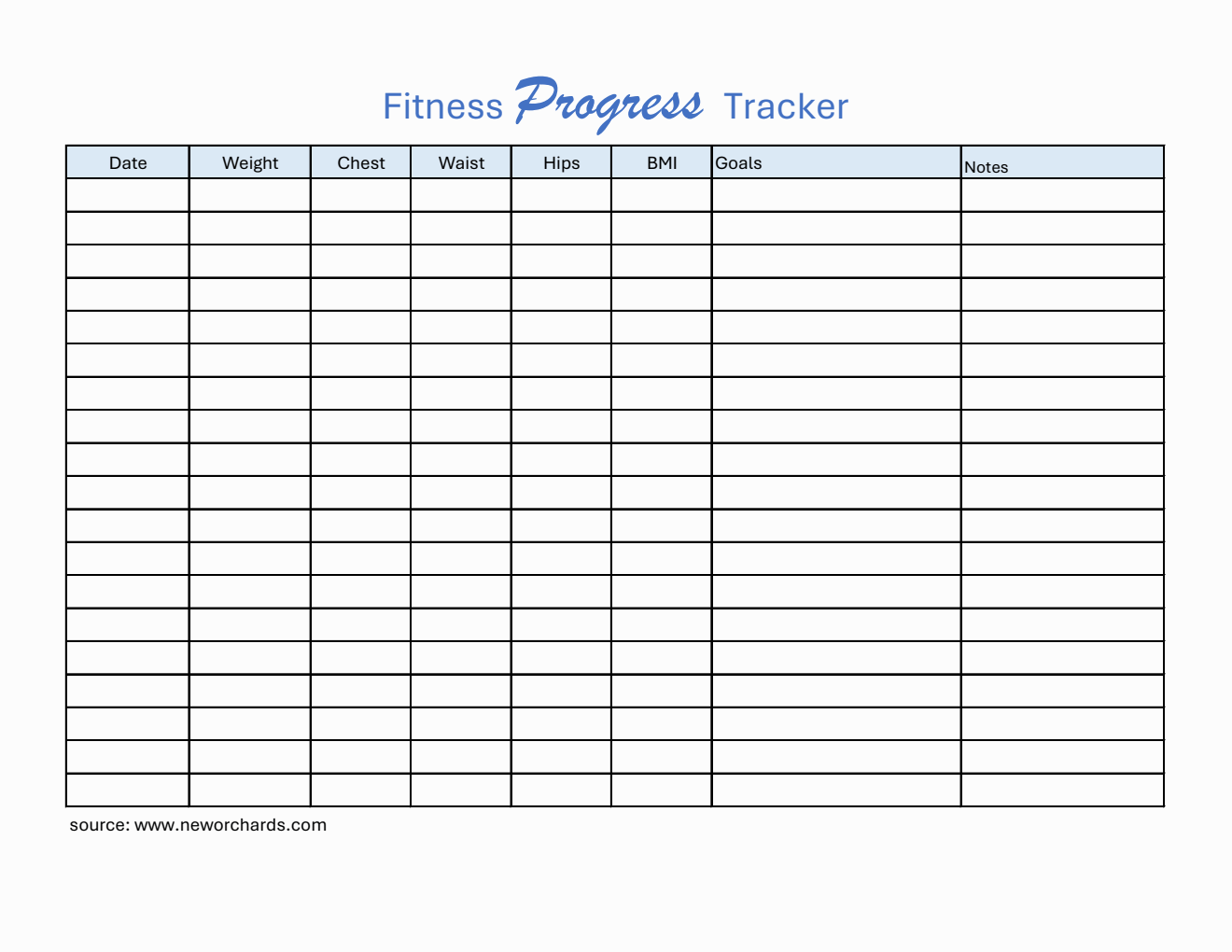 Free Basic Fitness Progress Tracker (Excel)