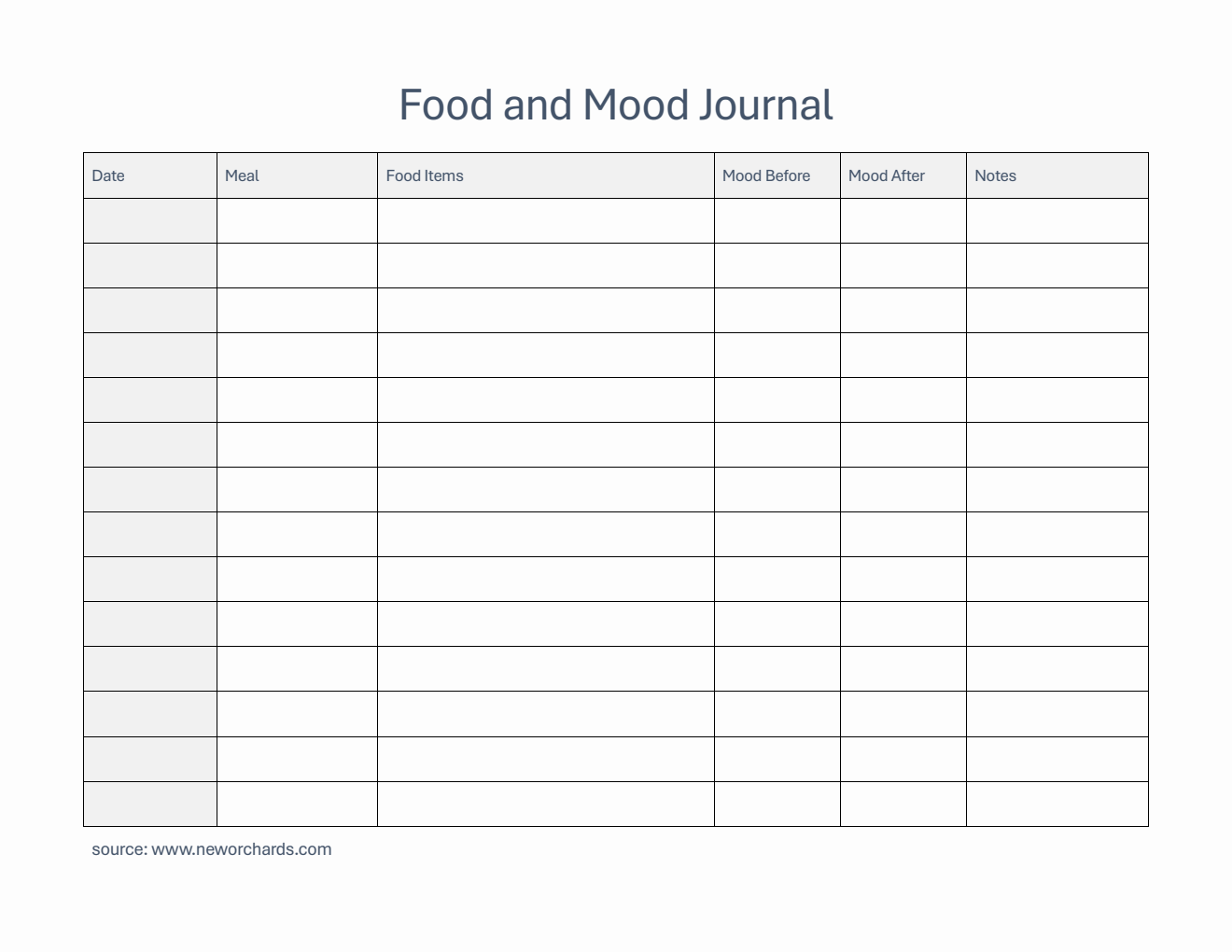 Food and Mood Journal Template in Word