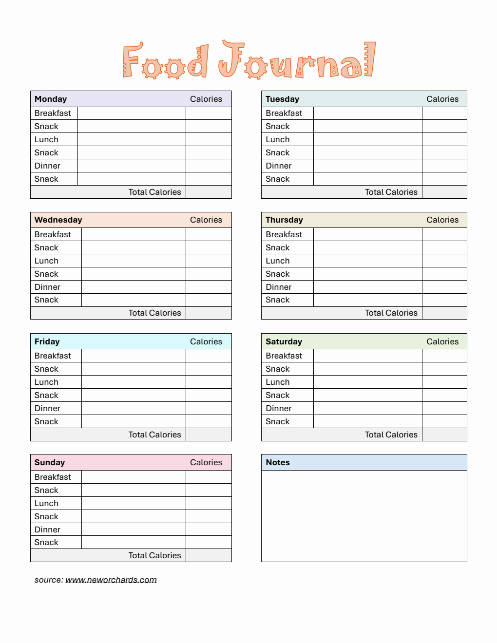 Food Journal Template Word