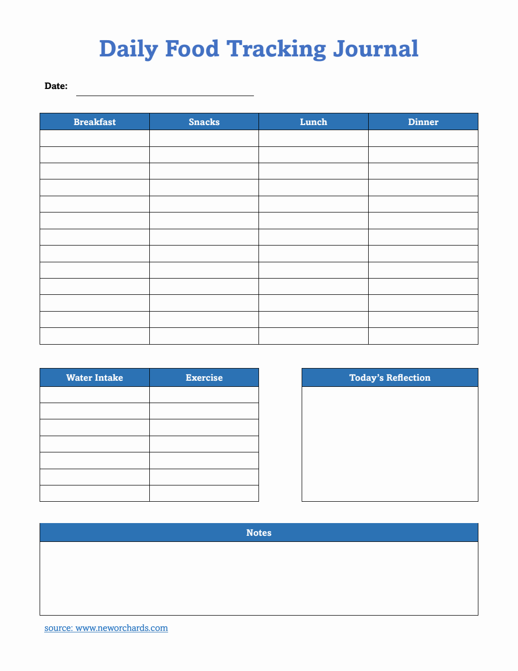 Food Tracking Journal Template Word (Blue)