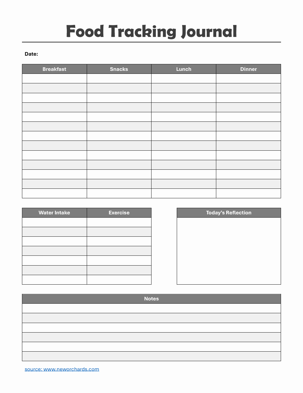 Food Tracking Journal Template Word (Striped)