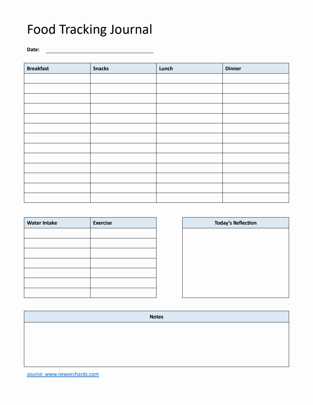 Food Tracking Journal Template Word (Basic)