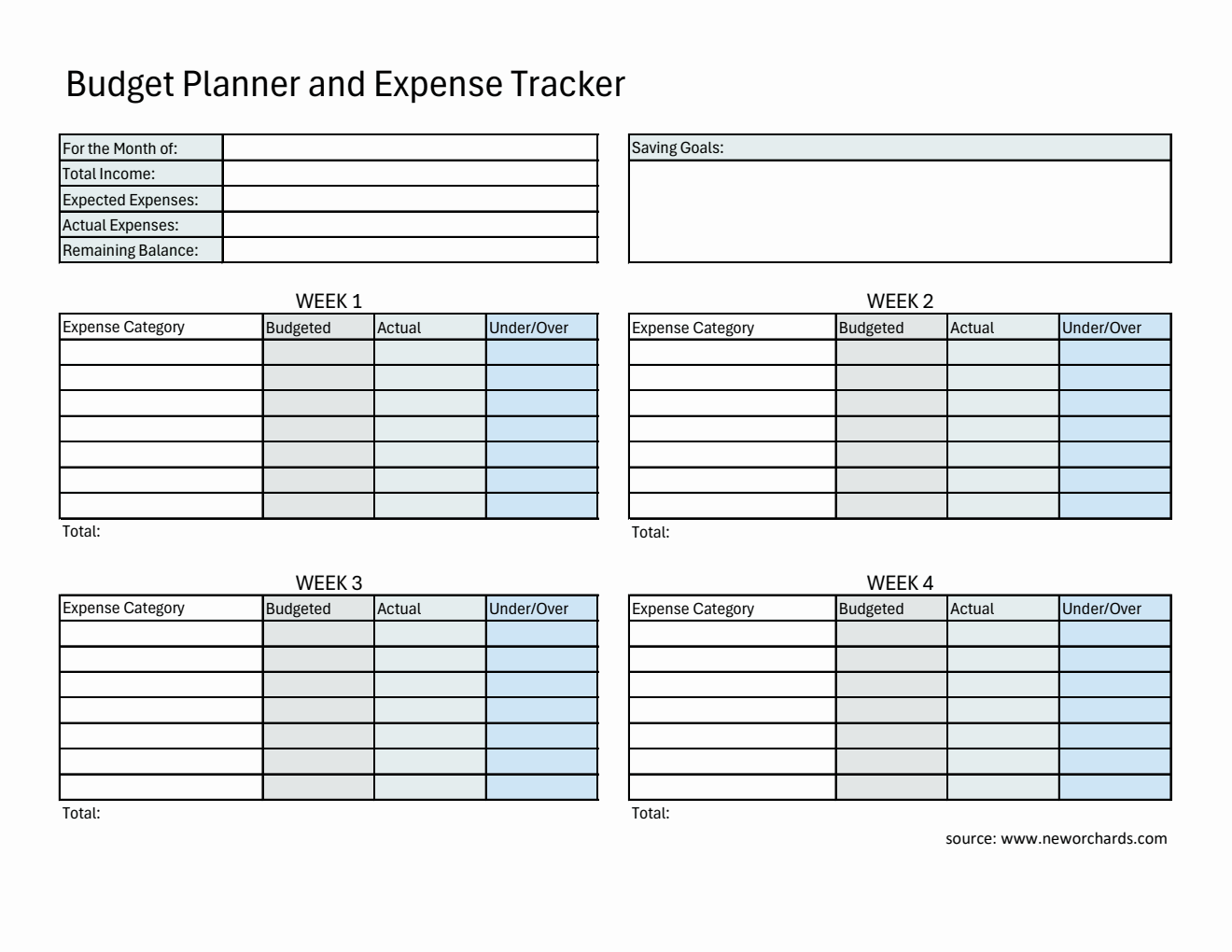 Free  Budget Planner and Expense Tracker in Excel