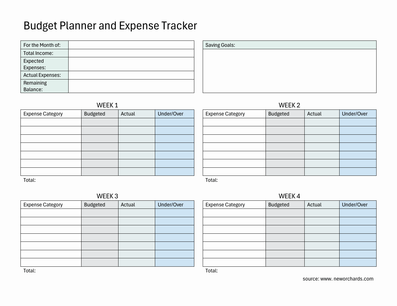 Free  Budget Planner and Expense Tracker in PDF