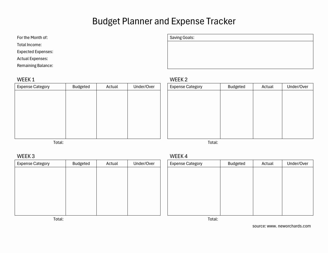 Free Basic Budget Planner and Expense Tracker in PDF