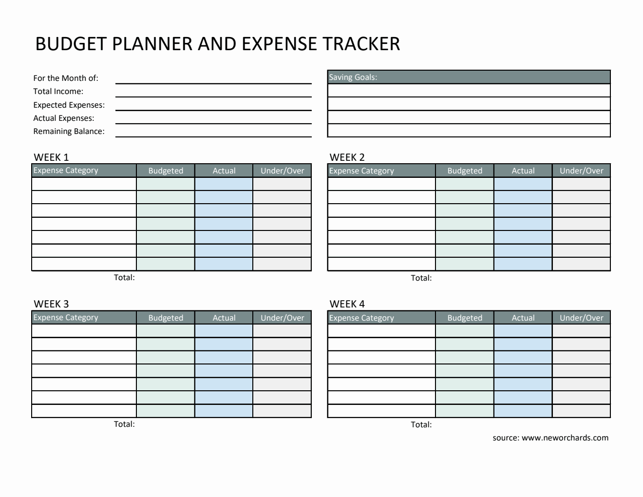 Free Bordered Budget Planner and Expense Tracker in Excel