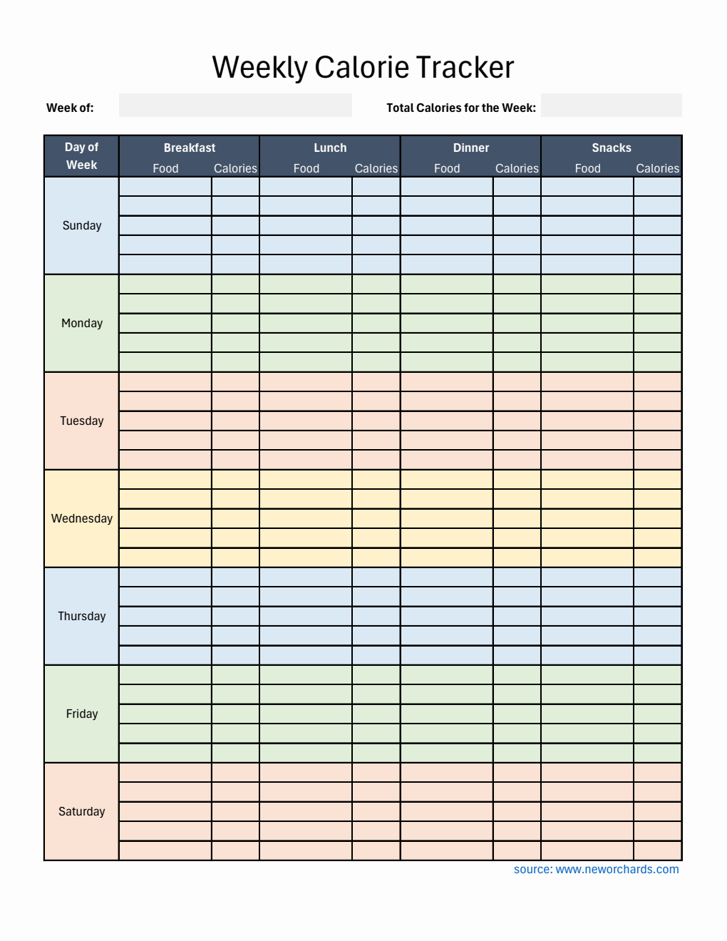 Free Downloadable Calorie Tracker Spreadsheet