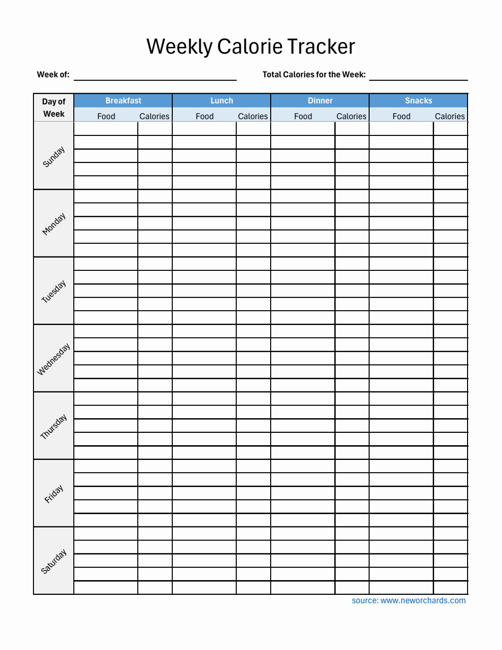 Free Basic Calorie Tracker Spreadsheet