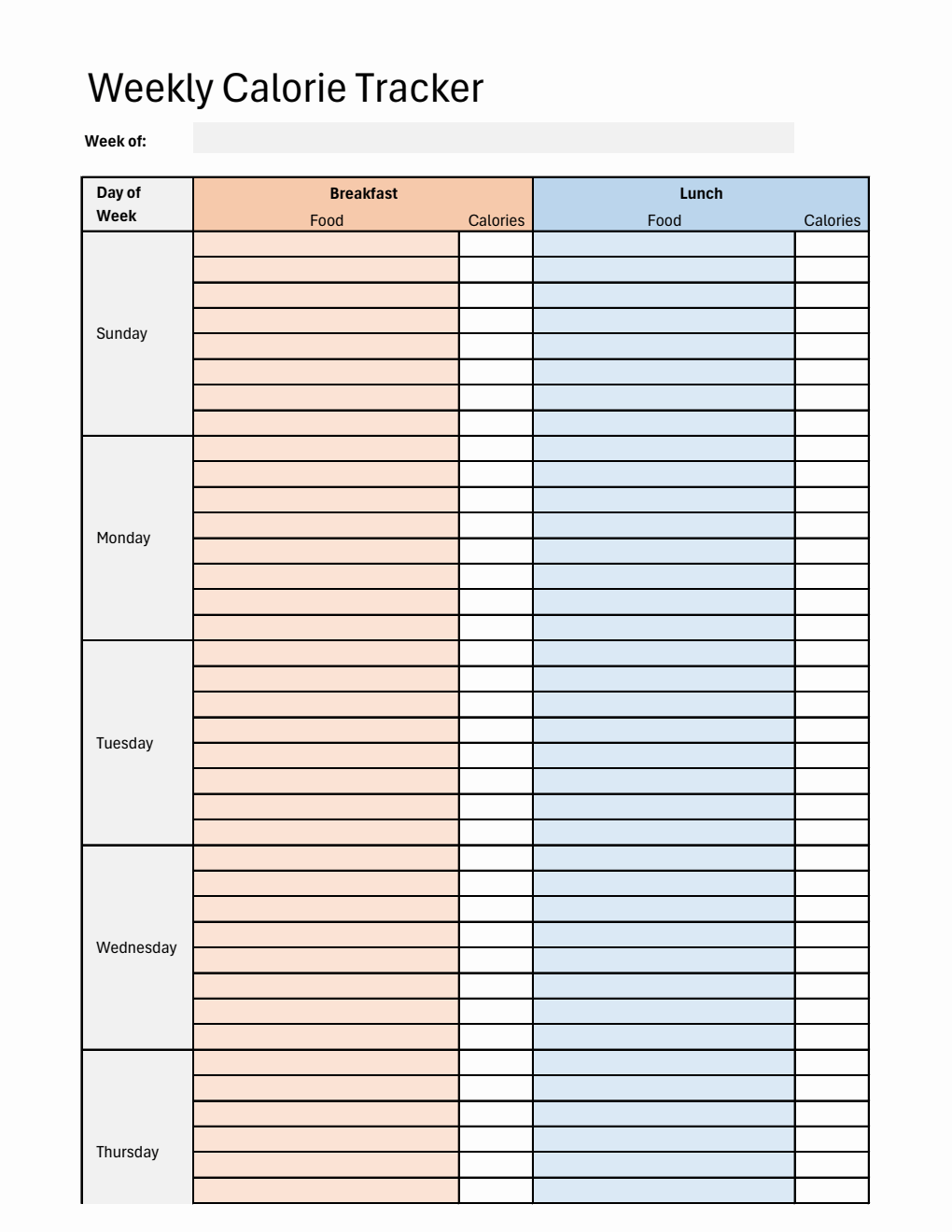 Free  Calorie Tracker Spreadsheet