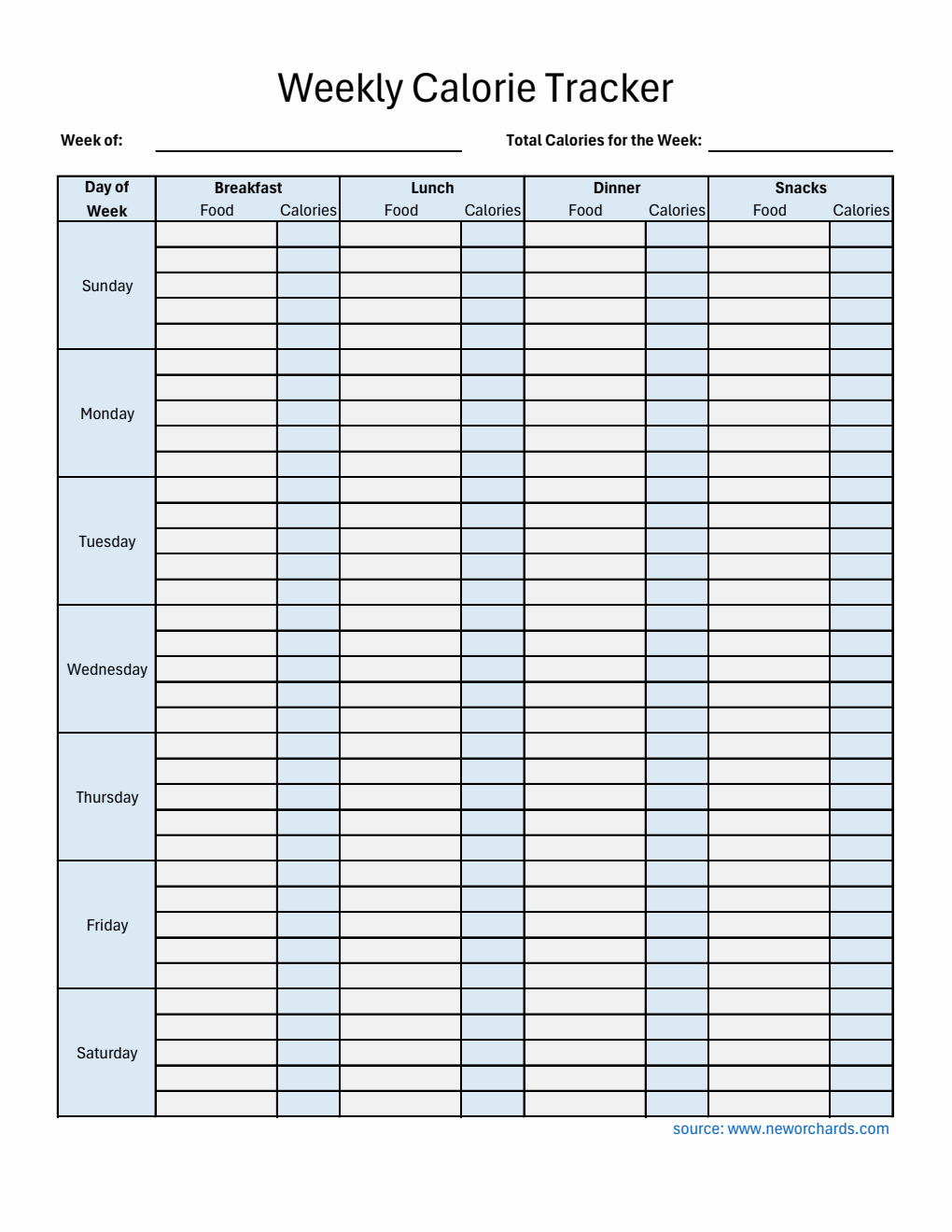 Free Simple Calorie Tracker Spreadsheet