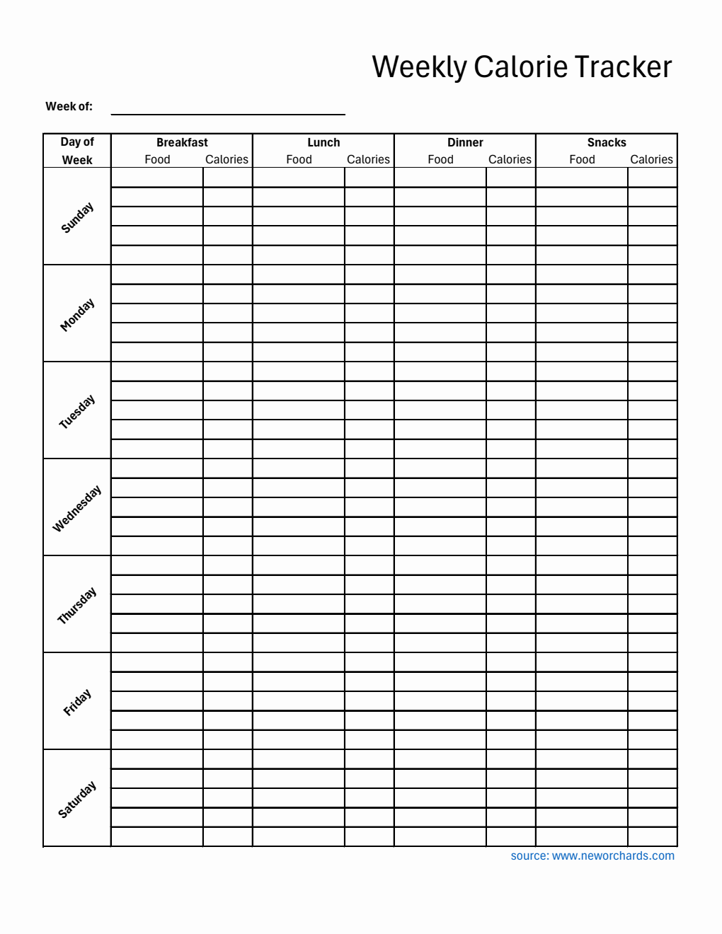 Free Printable Calorie Tracker Spreadsheet