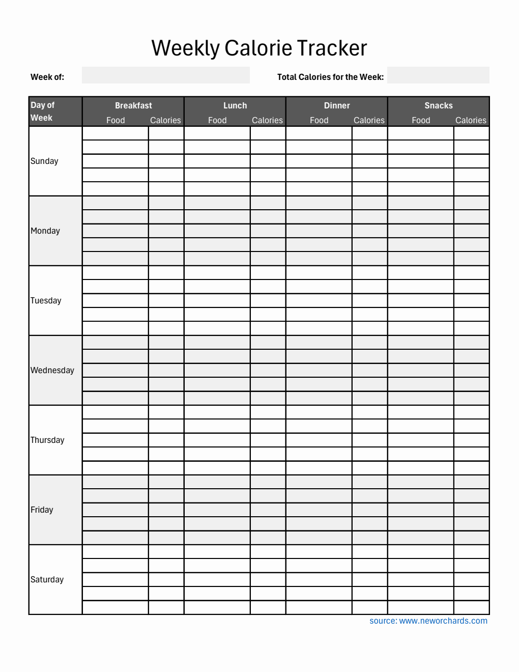 Free Striped Calorie Tracker Spreadsheet