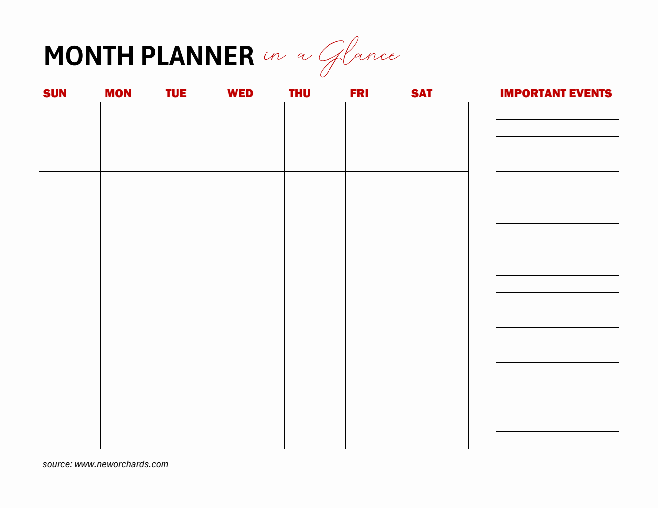 Free At a Glance Monthly Planner - Printable PDF Download