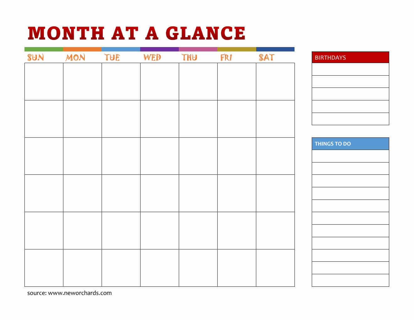 Free At a Glance Monthly Planner - Colorful PDF Download