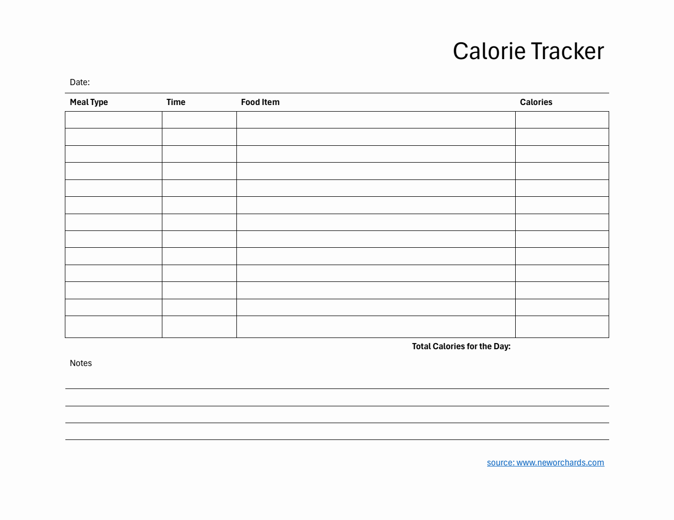 Free Printable Calorie Tracker in Word (Simple)